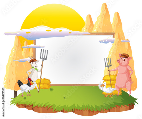 Empty banner template with farm animals