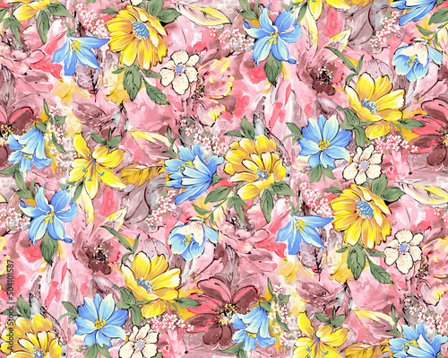 Fototapeta Naklejka Na Ścianę i Meble -  Brushstroke flower and Colorfull Flowers watercolor Flowers watercolor background Textile Design illustration