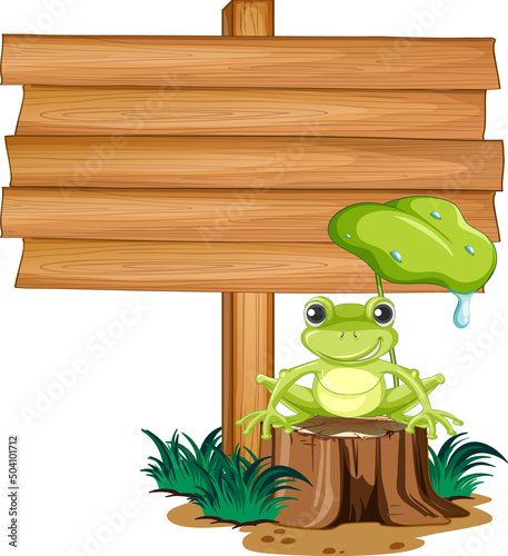 Blank wooden signboard with frogs