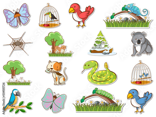 Sticker set of cartoon wild animals
