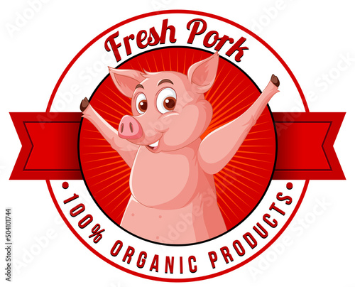 Pig cartoon character logo for pork products