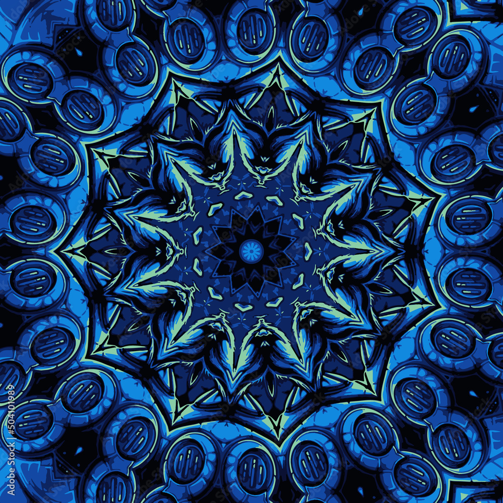Abstract digital fractal pattern. Round mandala decorative ornament pattern. Imitation of relief