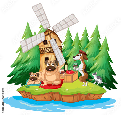 Domestic animals at park scene