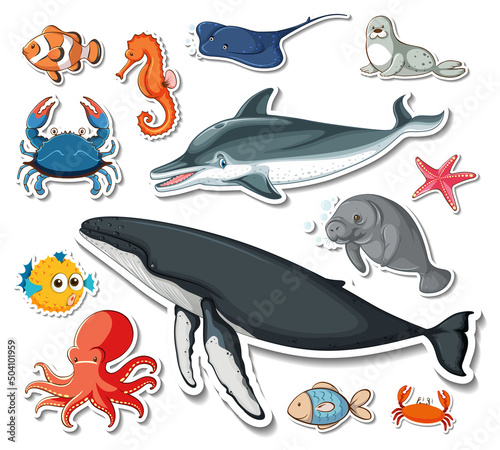 Sticker pack of different sea animals