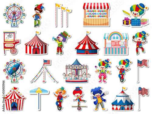 Sticker set of amusement park and fun fair objects
