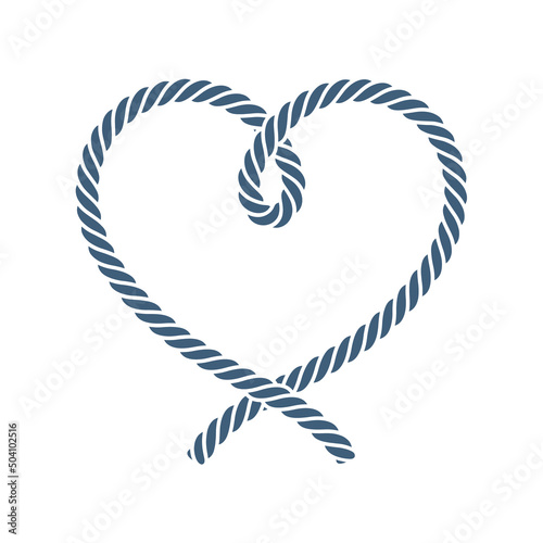 Vector rope rolled into a heart shape Isolated on white background.