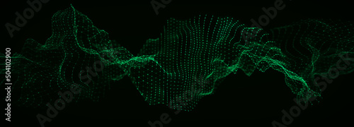 Futuristic dynamic digital wave. Abstract nanotechnology flow. Science background concept. 3D rendering.
