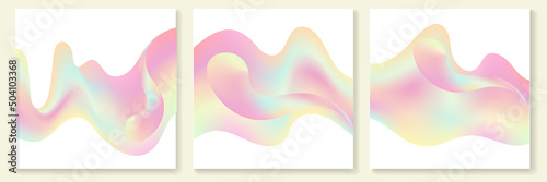 Abstract organic blob shape or pastel 3d gradient liquid vector .element. Set of pink fluid form poster. Wavy holographic illustration for social media post, flow motion background. Card template