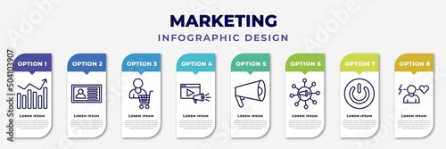 infographic template with icons and 8 options or steps. infographic for marketing concept. included performance, id, consumer, video marketing, promote, viral, on, behavior editable vector.