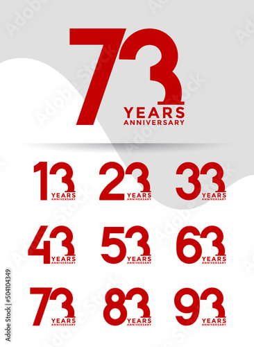 Set of Anniversary logotype and red color with white background for celebration
