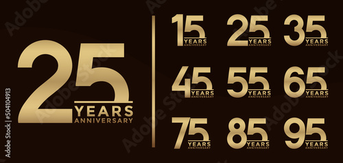 Set of Anniversary logotype and gold color with brown background for celebration