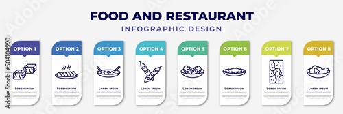 infographic template with icons and 8 options or steps. infographic for food and restaurant concept. included sachima, char siu, beef chow fun, soya, braised abalone, sea cucumber, brittle, congee