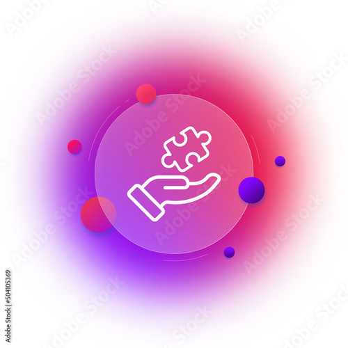 Puzzle in hand icon. Unsolved puzzle, problem. Solving riddles. Palm, handbreadth, thenar. Flat of the hand concept. Glassmorphism style. Vector line icon for Business and Advertising