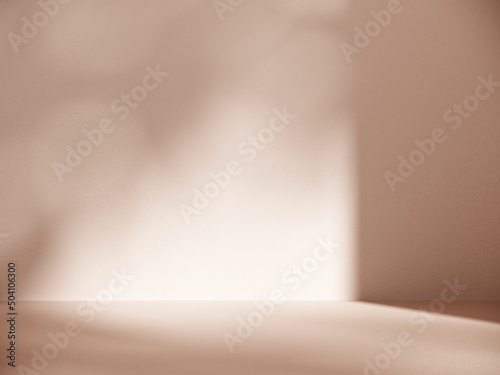 Fototapeta Naklejka Na Ścianę i Meble -  Premium podium, stand on pastel light background. Unobtrusive background with shadow on the wall - 3D render. Mock up for exhibitions, presentation of products, therapy, relaxation and health.	