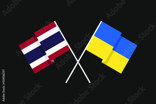 Flags of European and Asian countries of Ukraine and the Kingdom of Thailand in national colors. Help and support from friendly countries. Flat minimal graphic design.