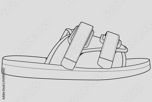 strap sandals outline drawing vector, strap sandals in a sketch style, trainers template outline, vector Illustration.
