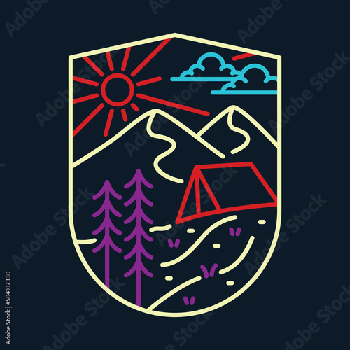 Camping beside river in the nature graphic illustration vector art t-shirt design
