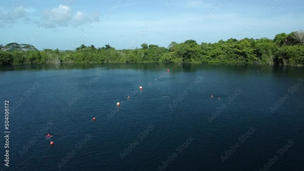 Drone shot in the Cenote Azul Drone shot in the Cenote Azul