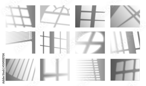 Window shadow overlay. Realistic light shade effect, window frames and sun blinder shadows overlapping on the wall. Vector isolated set