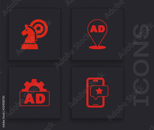 Set Mobile with review rating, Chess, Advertising and icon. Vector