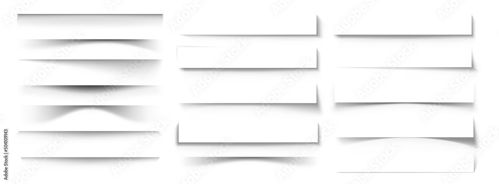 Shadow divider. Realistic paper banner shadow effect, banner poster flyer and book cover transparent layout elements. Vector isolated set Shadow divider. Realistic paper banner shadow effect, banner poster flyer and book cover transparent layout elements. Vector isolated set