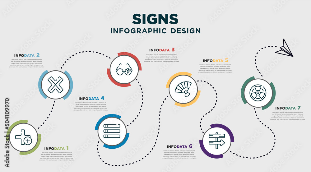 infographic template design with signs icons. timeline concept with 7 ...