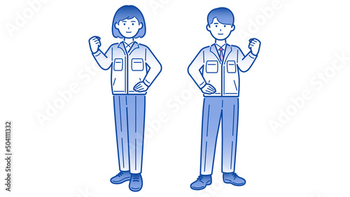 作業着 若手 男女 全身