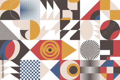 Bauhaus Inspired Graphic Pattern Artwork Made With Abstract Vector Geometric Shapes
