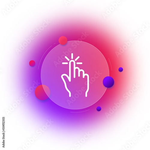 Forefinger line icon. Index finger, hand, coursore, mouse, click, scrolling. Gestures concept. Glassmorphism style. Vector line icon for Business and Advertising