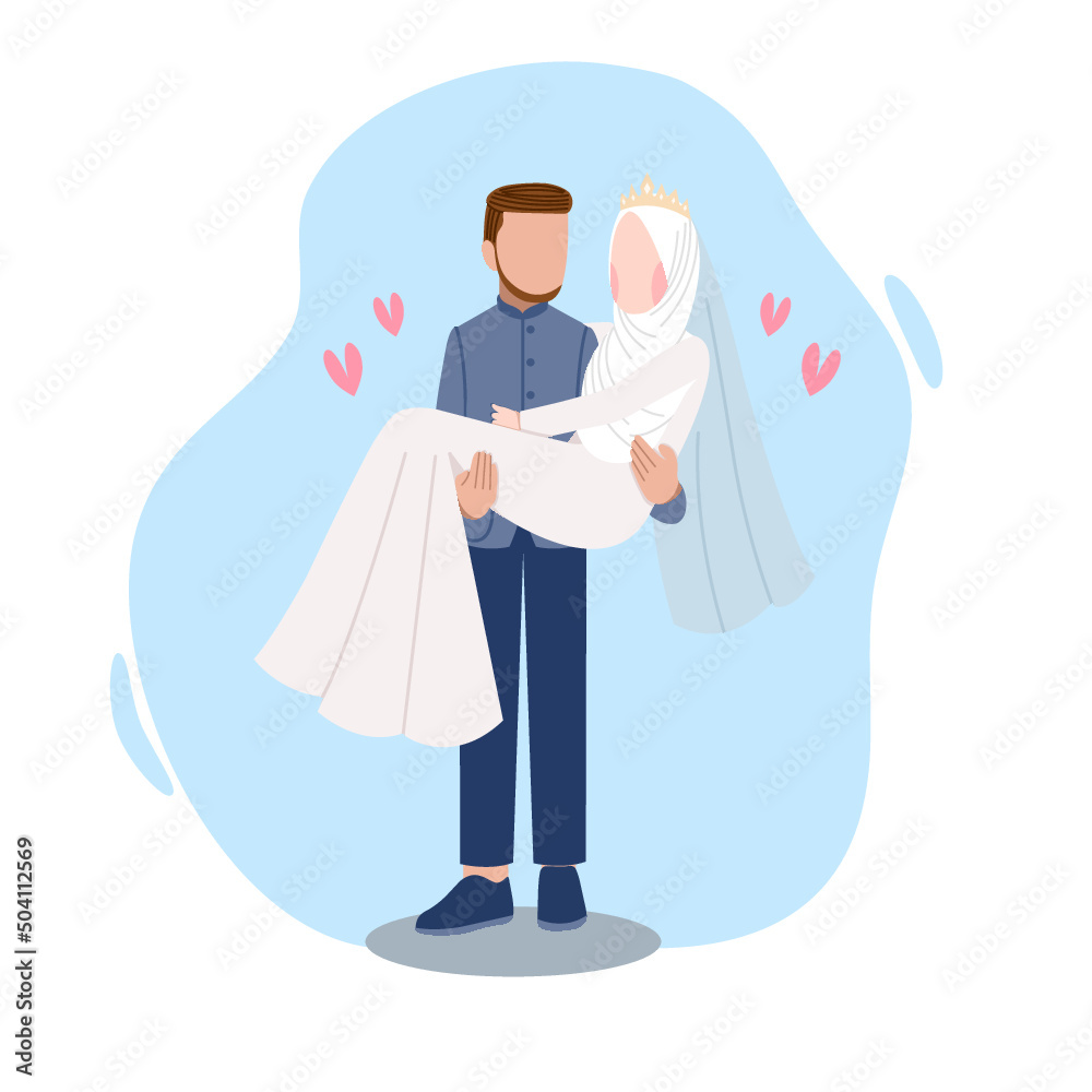 Obraz premium Muslim wedding couple flat illustration