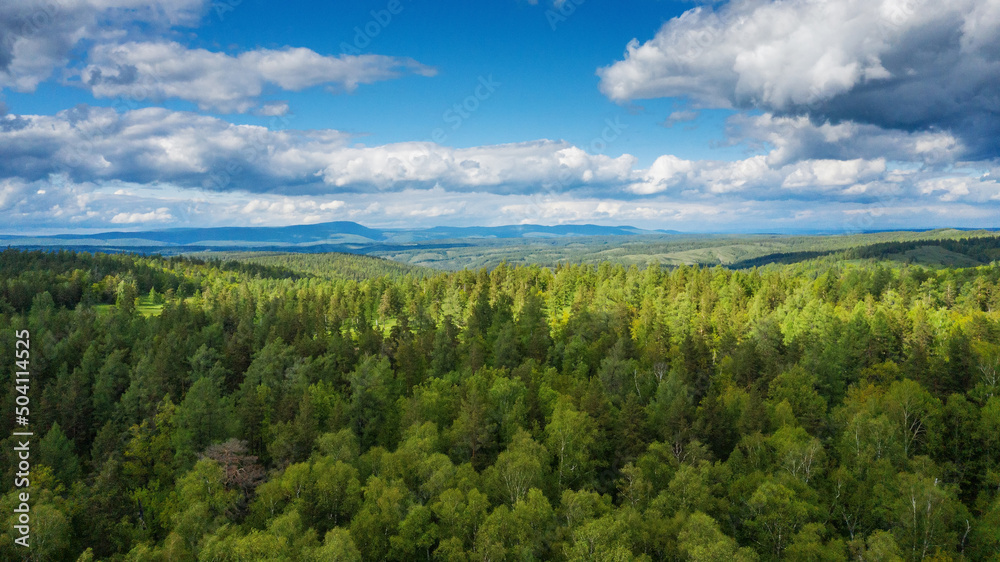 Southern Urals, Ural Mountains, mountain taiga. Aerial view. Southern Urals, Ural Mountains, mountain taiga. Aerial view.