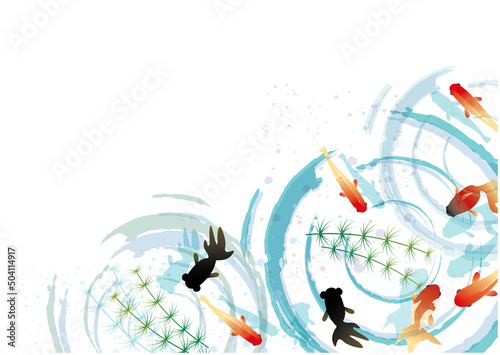 夏　金魚　水面　背景
