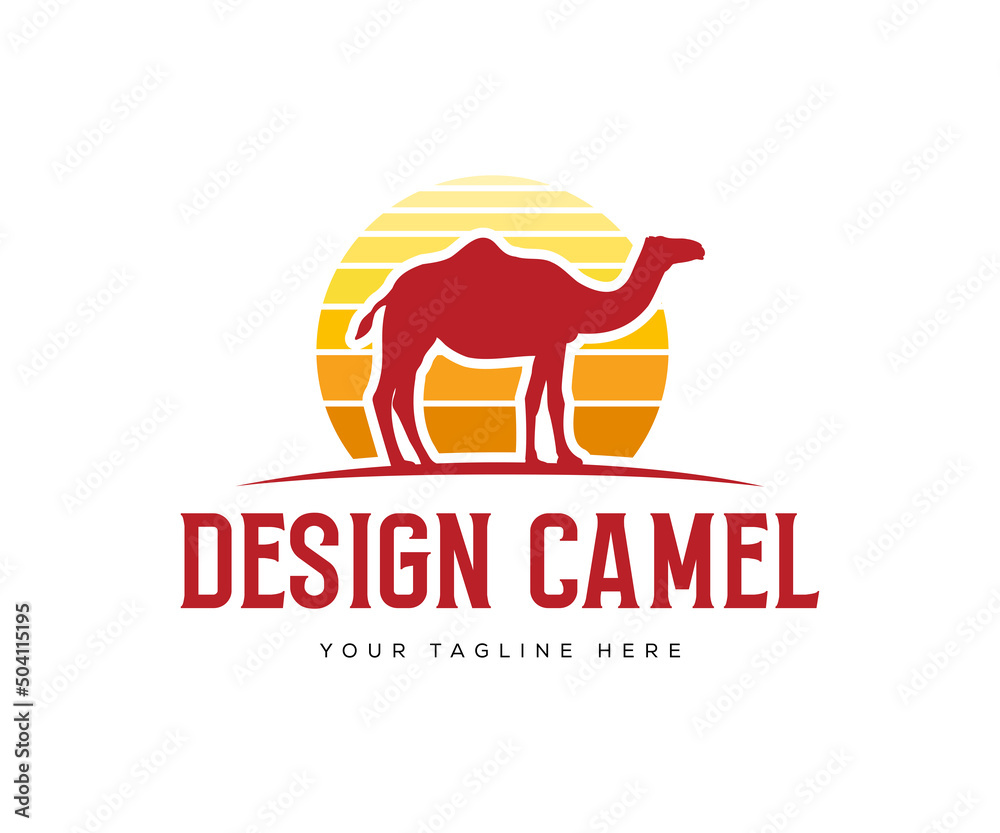 Camel Logo Design Template. Desert Camel with Sunset Logo Design Camel Logo Design Template. Desert Camel with Sunset Logo Design