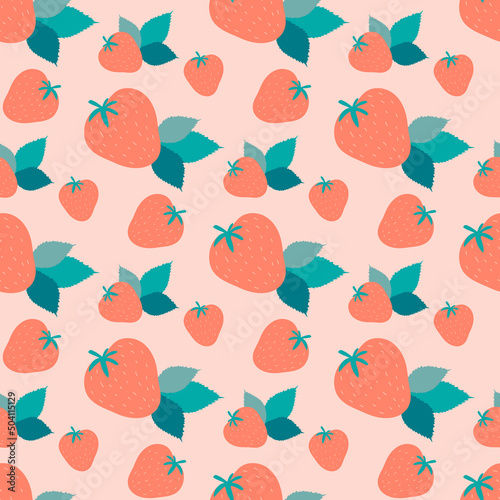 Pink strawberry berry seamless pattern. Cute pastel pattern with strawberries