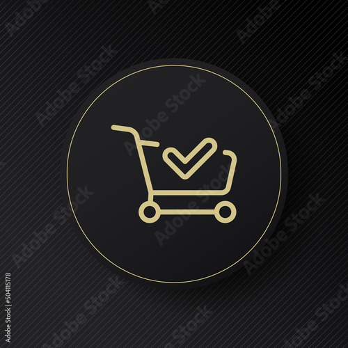 Shopping cart line icon. Trolley with a check mark. Favorite item, success. Purchases. Order concept. Vector line icon for Business and Advertising