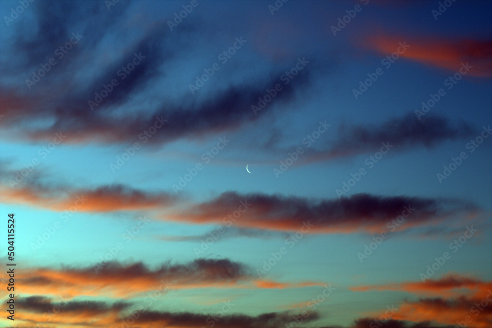 cloudscape,moon,blue, sky,beautiful, evening, weather, 