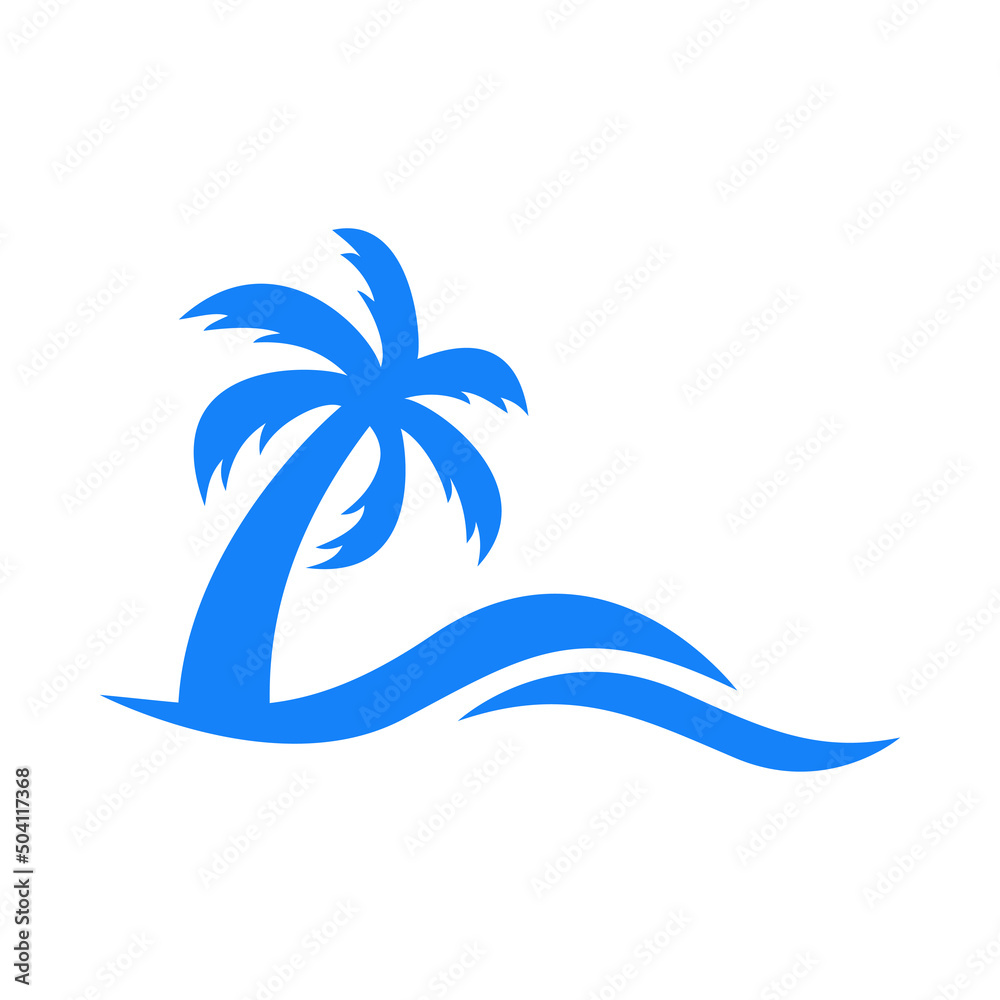 Beach Holidays Logo Destino De Vacaciones Icono Plano Silueta De La Palma Con Olas En Color 