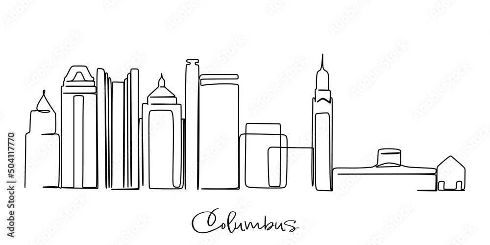 One continuous line drawing Columbus city skyline United States. Beautiful landmark. World landscape tourism travel vacation poster. Editable stylish stroke single line draw design vector illustration