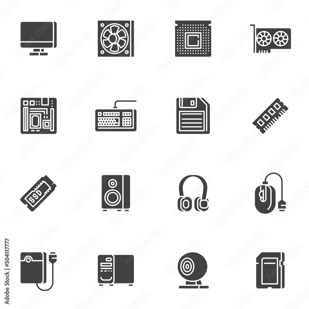 Computer component vector icons set