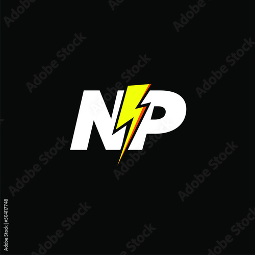 NP initial monogram logo for gaming with Gemoteric line thunder shape style design on isolated background