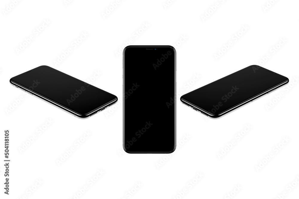 Realistic smartphone mockup. Mobile phone frame with blank display, isolated templates, phone view from different angles. Mobile device concept. top, front and side view. 3d rendering. Realistic smartphone mockup. Mobile phone frame with blank display, isolated templates, phone view from different angles. Mobile device concept. top, front and side view. 3d rendering.