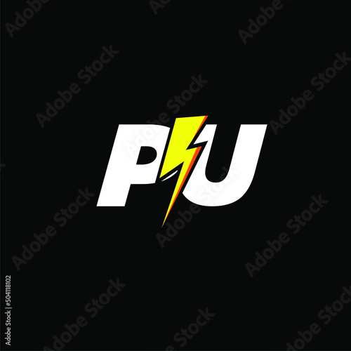 PU initial monogram logo for gaming with Gemoteric line thunder shape style design on isolated background