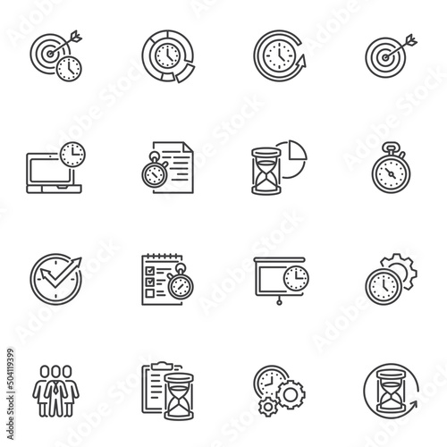 Time and management line icons set