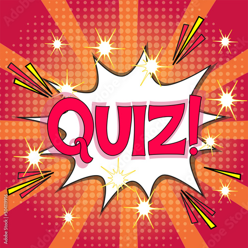 Comic lettering quiz. Vector bright cartoon illustration in retro pop art style. Comic text sound effects. EPS 10.	