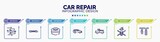 infographic for car repair concept. vector infographic template with icons and 7 option or steps. included turbulence, damper, pilot hat, station wagon, pickup car, helicopter black shape top view,