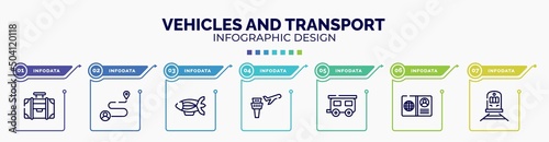 infographic for vehicles and transport concept. vector infographic template with icons and 7 option or steps. included travelling handle bag, journey, blimp, airplane and airport tower, house