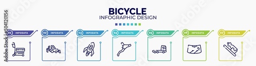 infographic for bicycle concept. vector infographic template with icons and 7 option or steps. included airport cart, backhoe, flying rocket, brakes, truck cabin side view, windscreen, hydration
