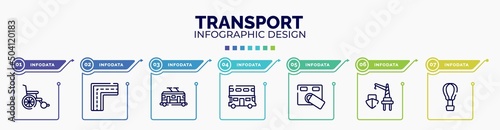 infographic for transport concept. vector infographic template with icons and 7 option or steps. included wheel chair, broken line, trolley car, double decker, access control, harbor, hot air