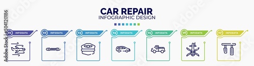 infographic for car repair concept. vector infographic template with icons and 7 option or steps. included turbulence, damper, pilot hat, station wagon, pickup car, helicopter black shape top view,