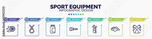 infographic for sport equipment concept. vector infographic template with icons and 7 option or steps. included burnout, nobel prize, energy bar, dive light, golf caddy, visor, protector editable